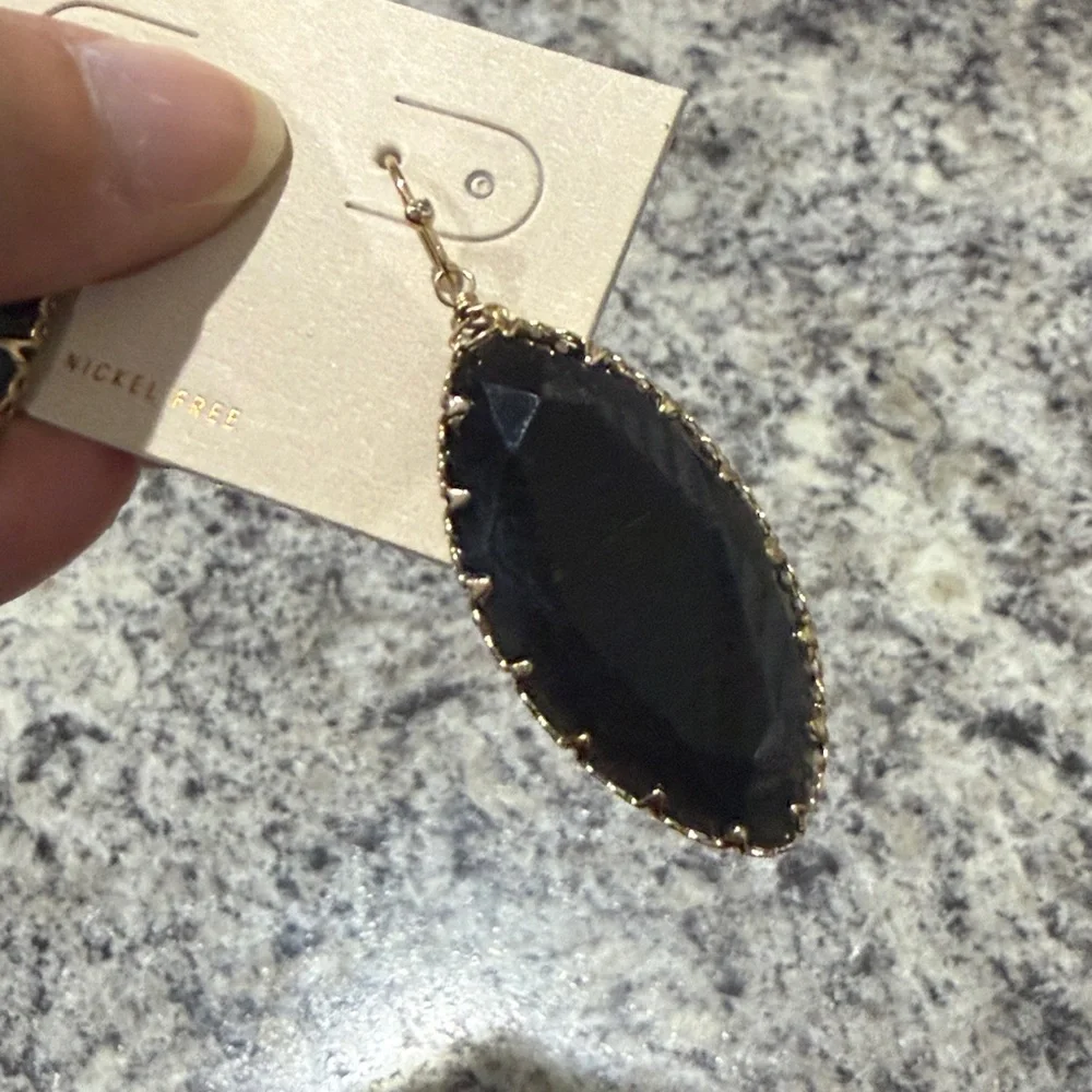 14th & Union Women’s Elegant Wire Wrapped Stone Black Drop Evening Earrings